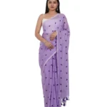 Women's Linen Printed Saree With Unstitched Blouse 5.5Mtr (Purple) - Image 2