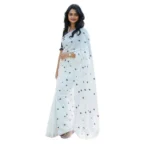 Women's Linen Printed Saree With Unstitched Blouse 5.5Mtr (White) - Image 2