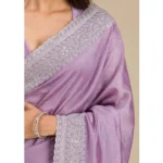Women's Silk Embroidred Saree With Unstitched Blouse 5.5Mtr (Purple) - Image 4
