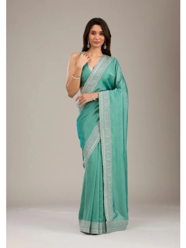 Women's Silk Embroidred Saree With Unstitched Blouse 5.5Mtr (Light Green)