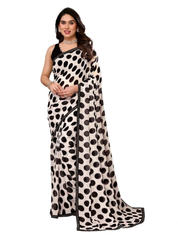 Women's Georgette Printed Saree With Unstitched Blouse 5.5Mtr (Black)