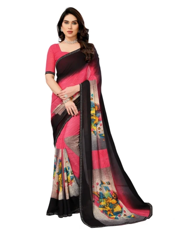 Women's Georgette Printed Saree With Unstitched Blouse 5.5Mtr (Multicolor)
