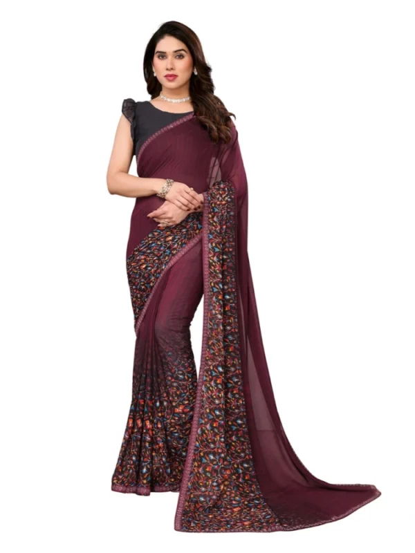 Women's Georgette Printed Saree With Unstitched Blouse 5.5Mtr (Maroon)