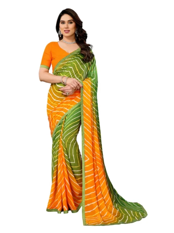 Women's Georgette Printed Saree With Unstitched Blouse 5.5Mtr (Green)
