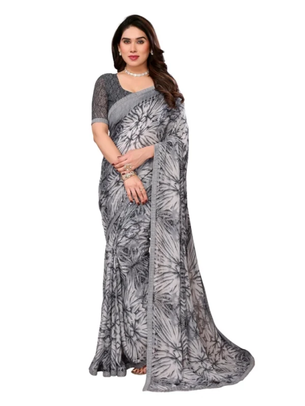 Women's Georgette Printed Saree With Unstitched Blouse 5.5Mtr (Grey)
