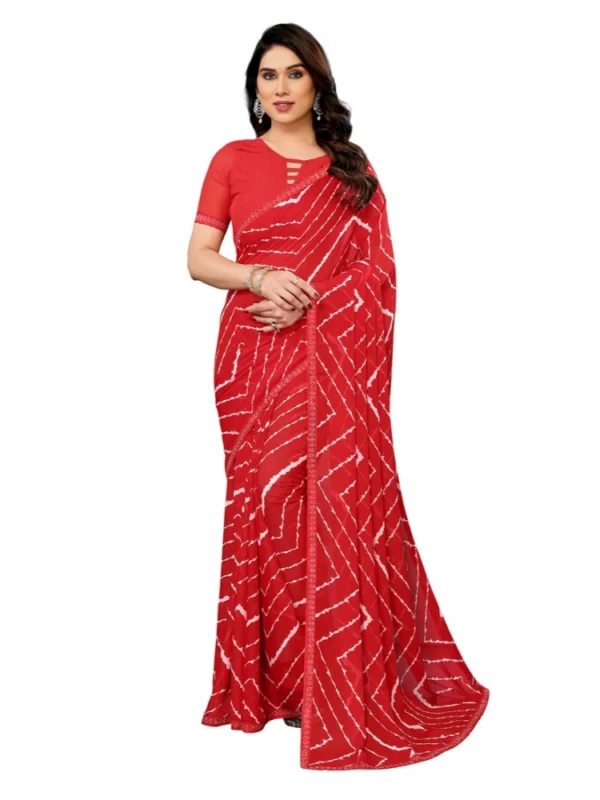 Women's Georgette Printed Saree With Unstitched Blouse 5.5Mtr (Red)