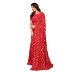 Women's Georgette Printed Saree With Unstitched Blouse 5.5Mtr (Red) - Image 4