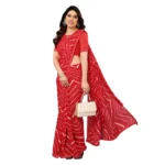 Women's Georgette Printed Saree With Unstitched Blouse 5.5Mtr (Red) - Image 2