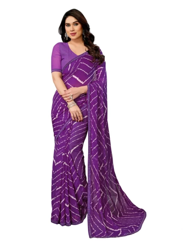 Women's Georgette Printed Saree With Unstitched Blouse 5.5Mtr (Purple)