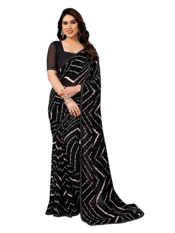 Women's Georgette Printed Saree With Unstitched Blouse 5.5Mtr (Black)