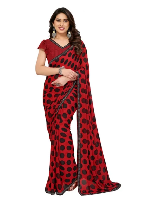 Women's Georgette Printed Saree With Unstitched Blouse 5.5Mtr (Red)