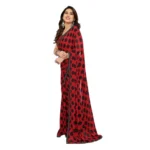 Women's Georgette Printed Saree With Unstitched Blouse 5.5Mtr (Red) - Image 4