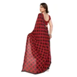 Women's Georgette Printed Saree With Unstitched Blouse 5.5Mtr (Red) - Image 3