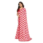Women's Georgette Printed Saree With Unstitched Blouse 5.5Mtr (Red-White) - Image 4