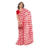Women's Georgette Printed Saree With Unstitched Blouse 5.5Mtr (Red-White) - Image 2