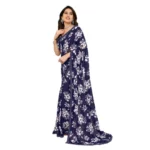 Women's Georgette Printed Saree With Unstitched Blouse 5.5Mtr (Navy Blue) - Image 4