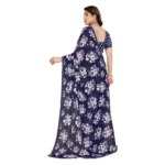 Women's Georgette Printed Saree With Unstitched Blouse 5.5Mtr (Navy Blue) - Image 3