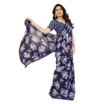 Women's Georgette Printed Saree With Unstitched Blouse 5.5Mtr (Navy Blue) - Image 2