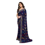 Women's Georgette Printed Saree With Unstitched Blouse 5.5Mtr (Navy Blue) - Image 4