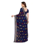 Women's Georgette Printed Saree With Unstitched Blouse 5.5Mtr (Navy Blue) - Image 3