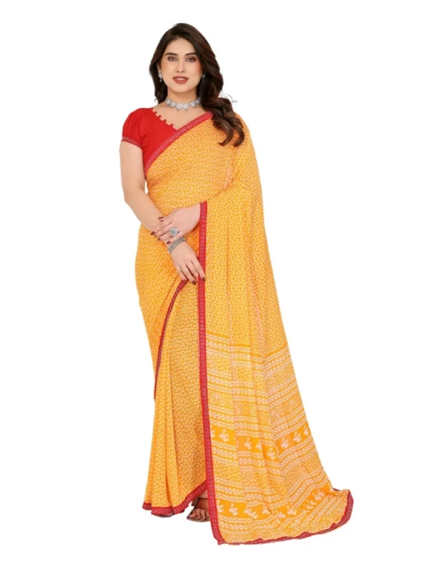 Women's Georgette Printed Saree With Unstitched Blouse 5.5Mtr (Yellow)