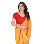 Women's Georgette Printed Saree With Unstitched Blouse 5.5Mtr (Yellow) - Image 2