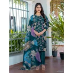 Women's Cotton Blend Printed Kurti With Pant Dupatta Set (Rama) - Image 5