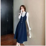 Women's Casual Denim Sleeveless Dress (Blue) - Image 2