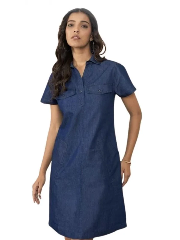 Women's Casual Denim Half Sleeves Dress (Blue)
