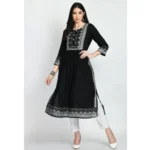 Women's Casual Rayon 3-4th Sleeves Kurti (Black) - Image 4