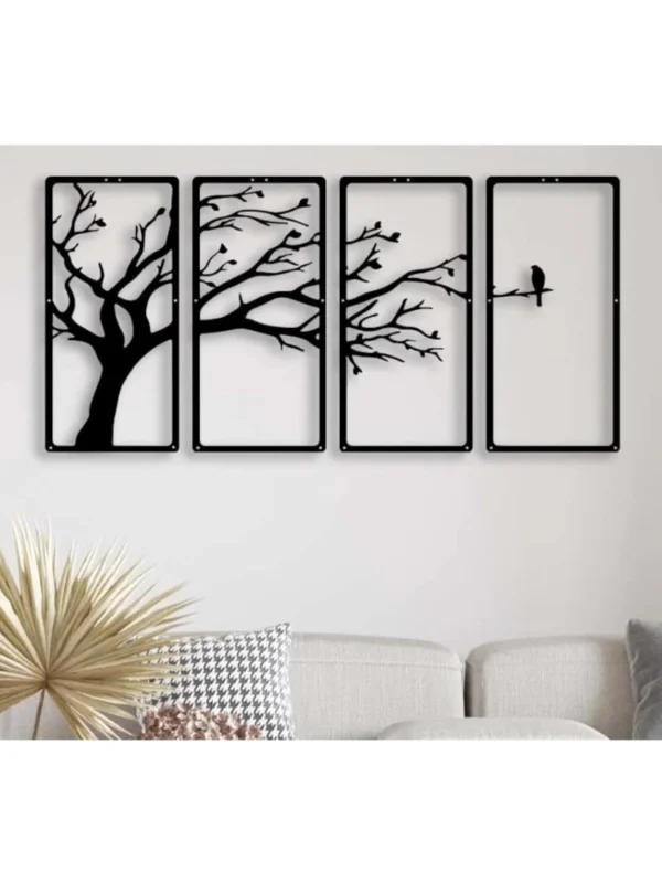 Wooden 3D 4 Pieces Tree Wall Art Panel Frame