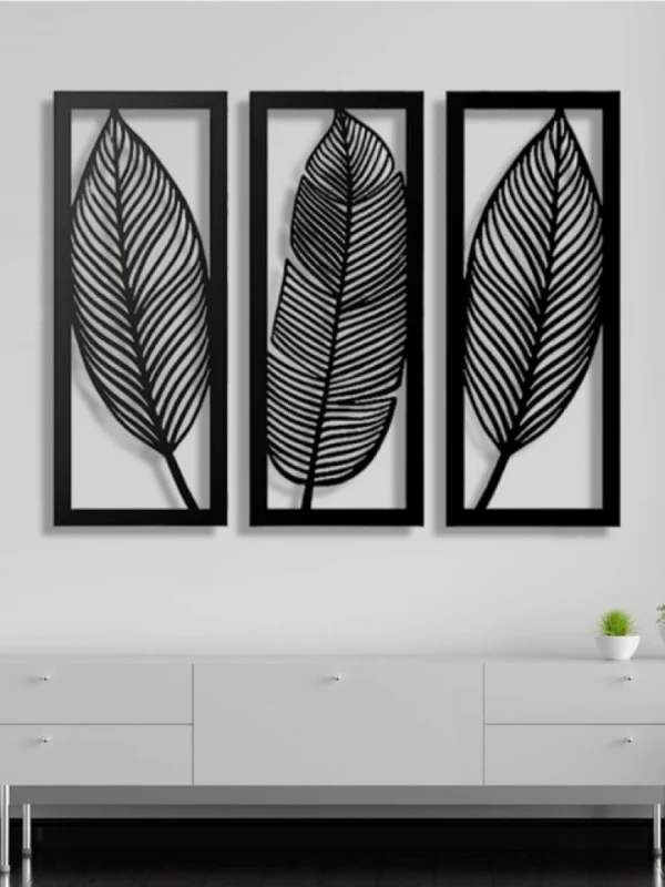 Wooden 3 Pieces Leaf Wall Art Panel Frame for Home Decor