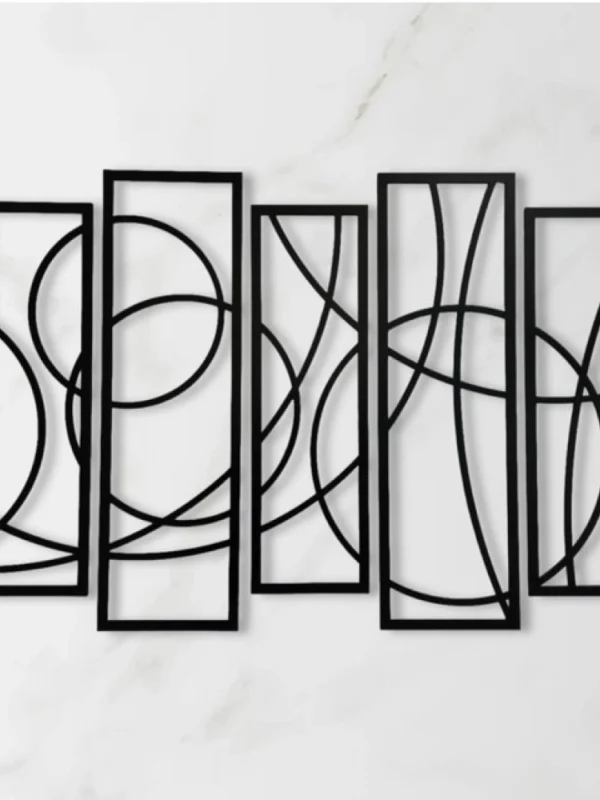 Wooden 5-Piece Wall Art Panel Frame – Elegant Black Abstract Design