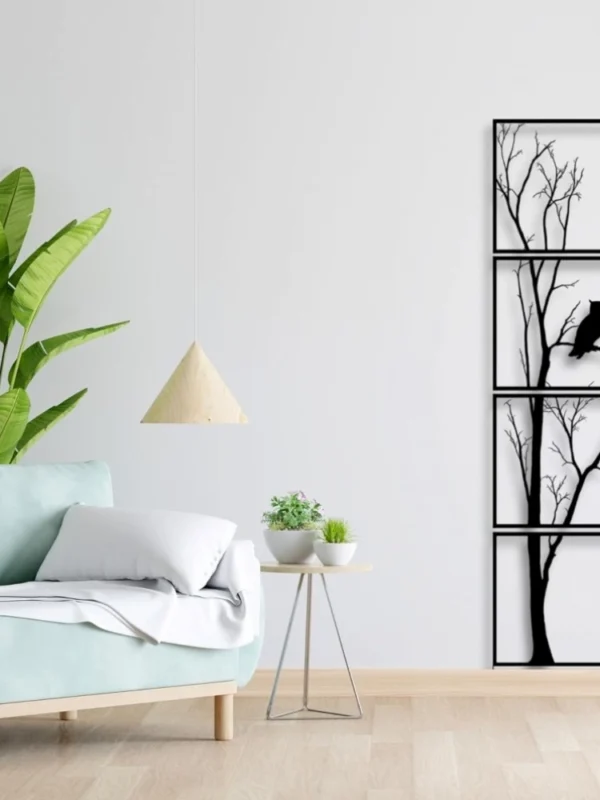 7 Decore Unique Vertical Tree Wall Art – 4 Piece Wooden Panel Set (Black)