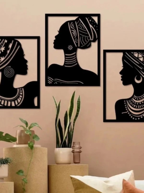 African Elegance Wooden Wall Decor – Set of 3 Panels (Black)