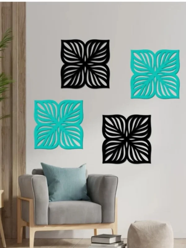 Flowers Design Wooden Wall Decor – Set of 4 Pieces