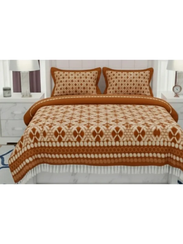 Fleece Geometric Double Polar Warm Bedsheet with 2 Pillow Cover (Orange)