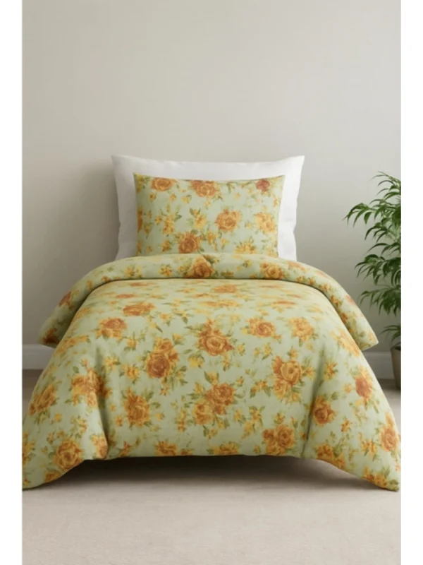 Microfiber Floral Printed Single Bedsheet with 1 Pillow Cover (Beige)