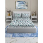 Cotton Blend Floral Printed Double Bedsheet with 2 Pillow Covers (White)