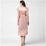 Women's Polyester Pleated Flutter Dress (Champagne Gold) - Image 5