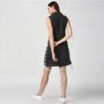 Women's Denim Solid Sleeveless Dress (Black) - Image 5