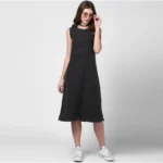 Women's Denim Solid Sleeveless Dress (Black) - Image 4