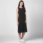 Women's Denim Solid Sleeveless Dress (Black) - Image 3