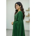 Women's Georgette Ethnic Motif Round 3/4th Sleeve Kurti With Pant Dupatta Set (Green) - Image 4