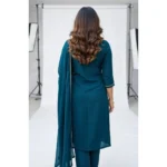 Women's Georgette Ethnic Motif Round 3/4th Sleeve Kurti With Pant Dupatta Set (Teal) - Image 5