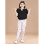 Girl's Cotton Lycra Floral Elasticated Jeggings (Multicolor)