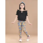 Girl's Cotton Lycra Floral Elasticated Jeggings (Multicolor)