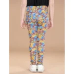 Girl's Cotton Lycra Floral Elasticated Jeggings (Multicolor) - Image 3