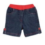 Girl's Denim Lace Inserts Sleeveless Shorts (Blue-Red)