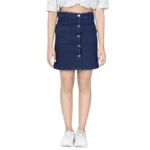 Girl's Denim Solid Buttoned Skirt (Navy Blue) - Image 5